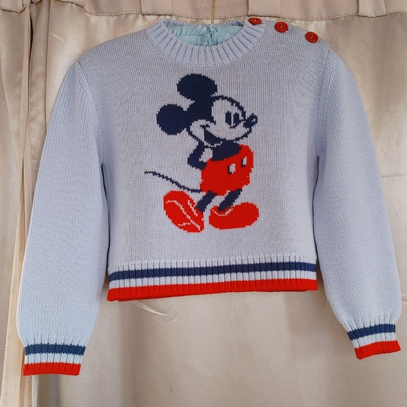 MIU MIU DISNEY Mickey Mouse powder blue red cropped sweater IT36 - Picture 2 of 7